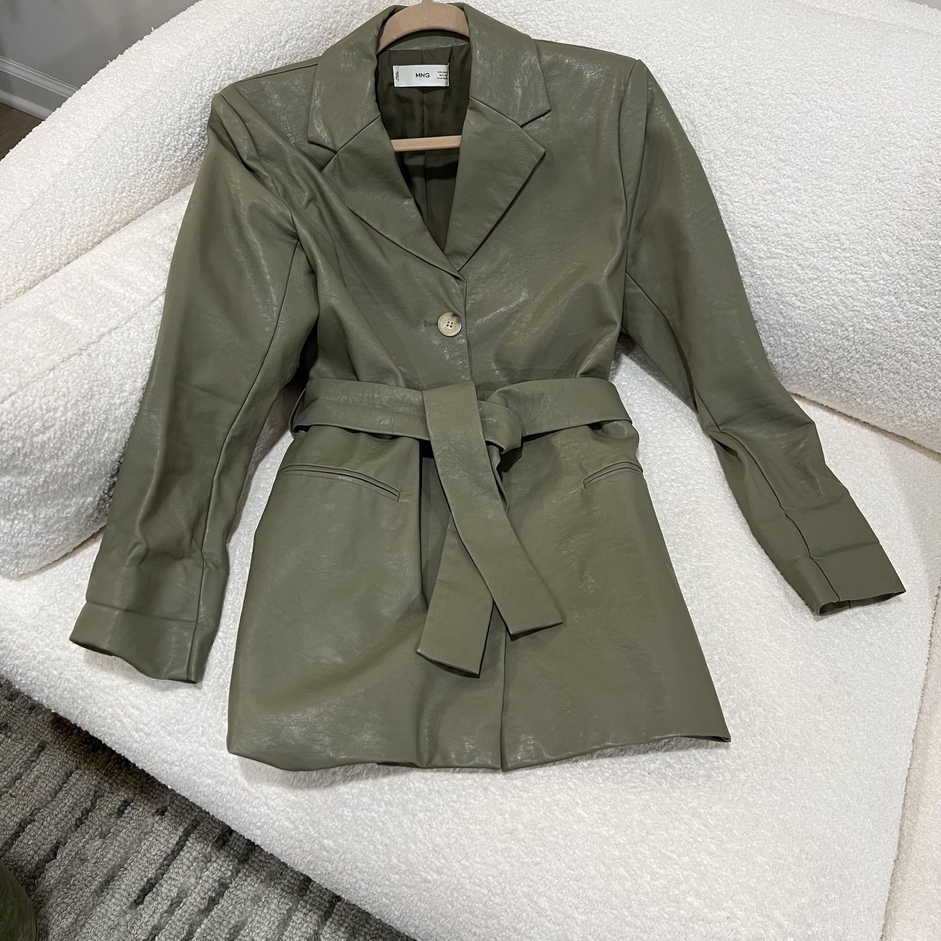 Mango Leather-Effect Fax Leather Suit Belted Jacket