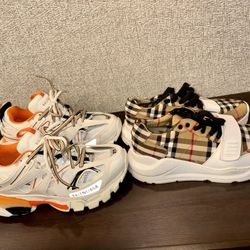 White/Orange Balenciaga Track Shoes and Antique Yellow Vintage Check Cotton Burberry Sneakers 