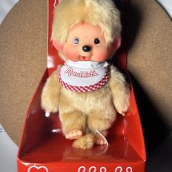 MONCHHICHI BOY Sekiguchi 7.75"H Original Red Bib Collectible Plush Monkey Doll