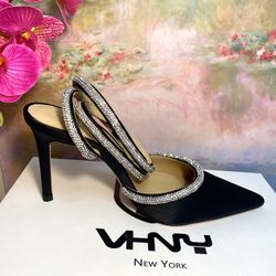 VHNY Crystal Ankle Strap Heels in black 