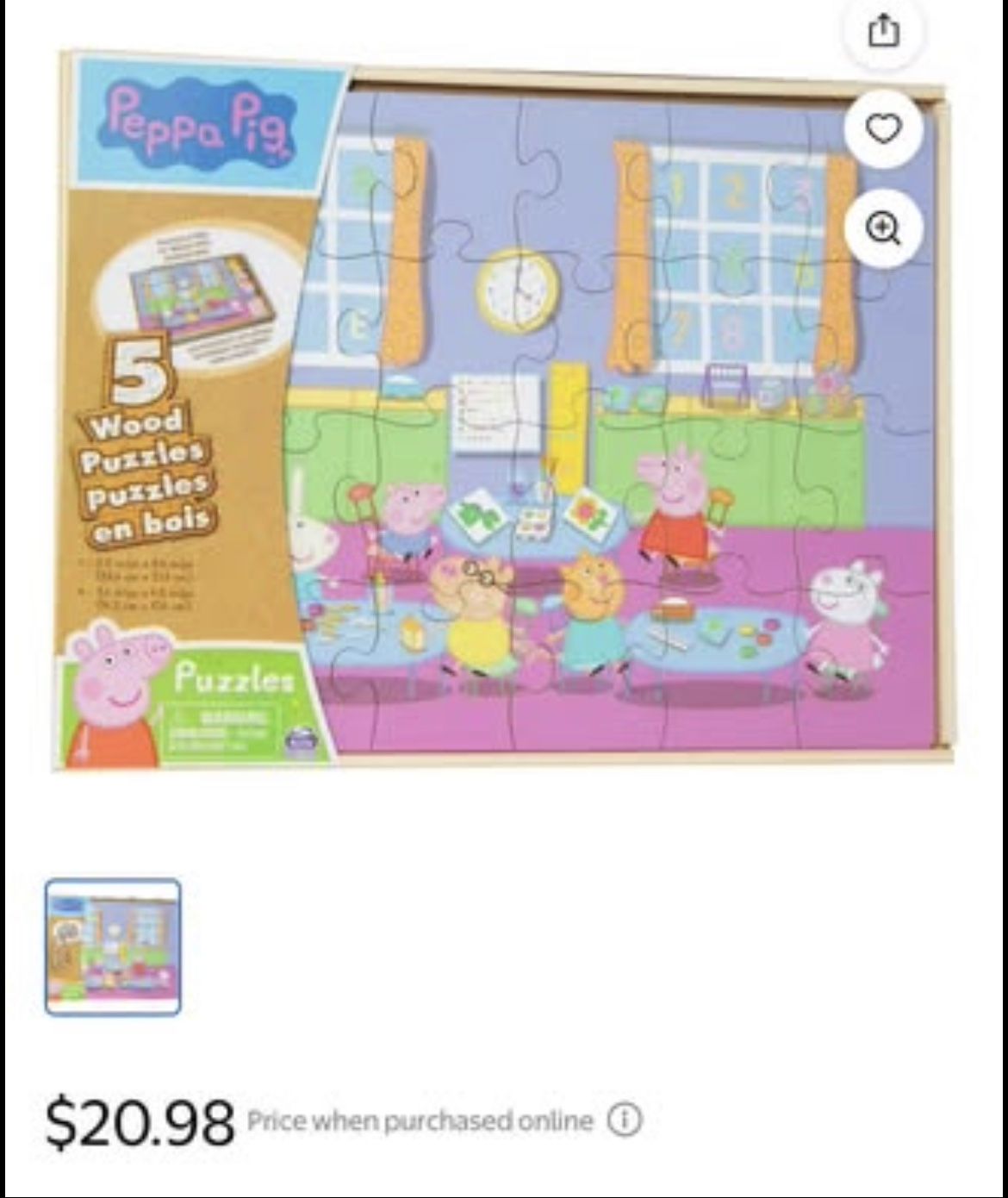 Peppa Pig wooden Jigsaw Puzzles for kids/toddler- in Box (5 different puzzles)-obo