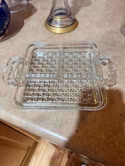 Clear Glass Divided Serving Tray with Handles