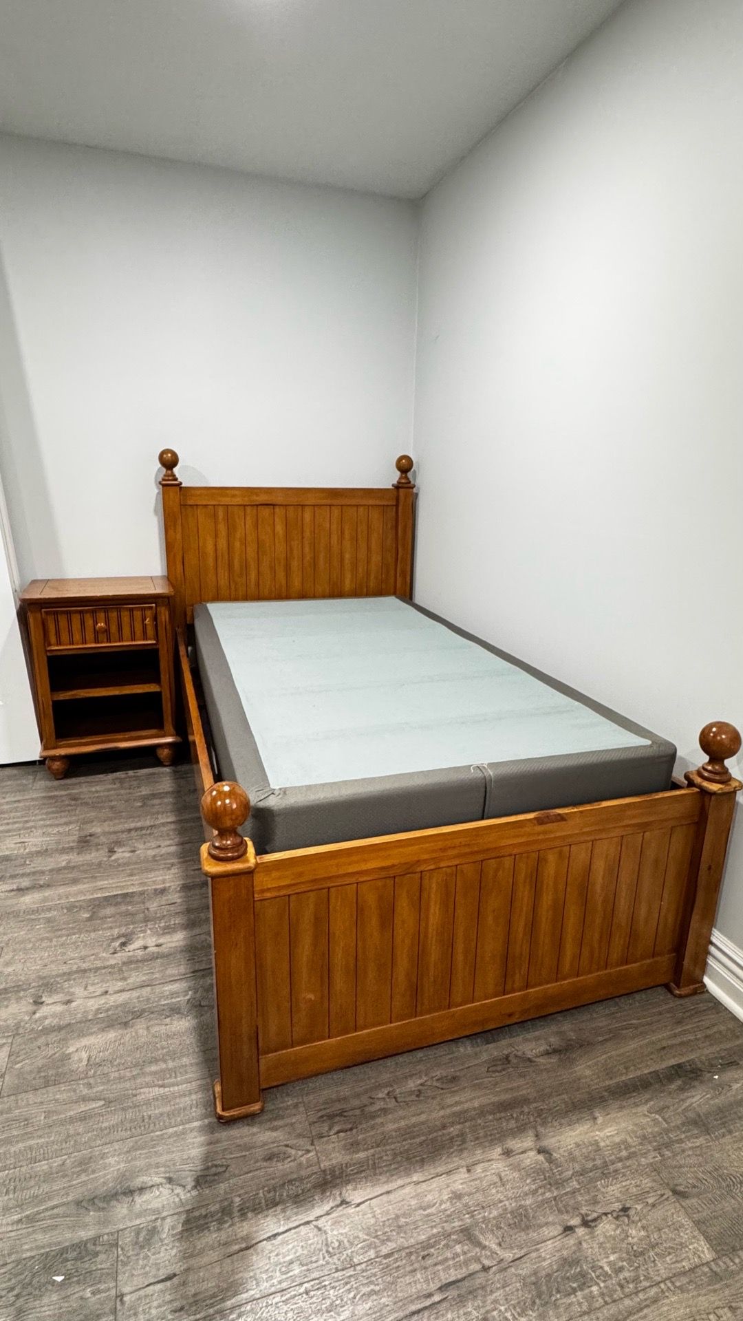 Solid Wood Twin Bed Frame + Nightstand