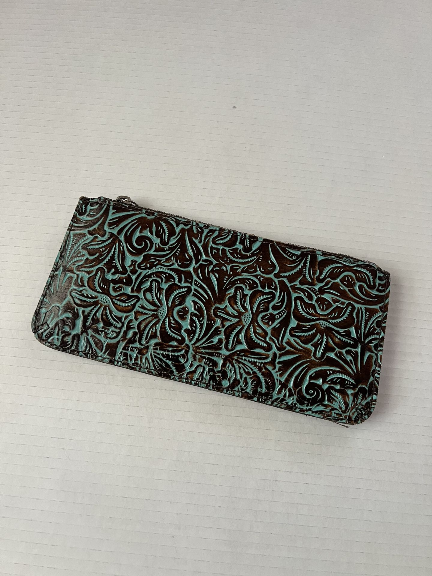 PATRICIA NASH St. Croce Wristlet Wallet Tooled Turquoise Embossed Leather