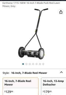 Earthwise 1715 16EW 16 Inch 7 Blade Push Reel Lawn Mower Grey for