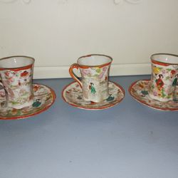 Set Of 3 Beautiful Vintage Tea Cups And Saucers
