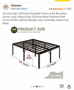 Cal King steel bed frame 21” tall