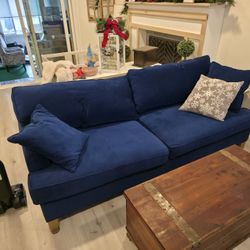 Living Spaces Blue Microvelvet Couch