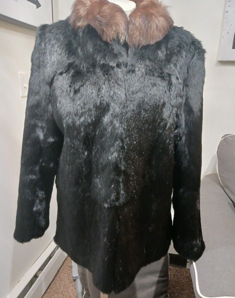 GENUINE RABBIT FUR JACKET WITH FOX COLLAR