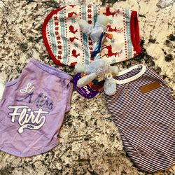 Dog Clothes - 3 tops size Small + HERTZ TinyDog Toy