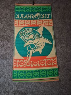 Tiki Shark Woven Decorative Rug, beach mat or Wall Hanging