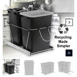 Cabinet Sliding Waste Bin for Kitchen Duo Pull-Out Recycle Cans Easy Access no show trash container