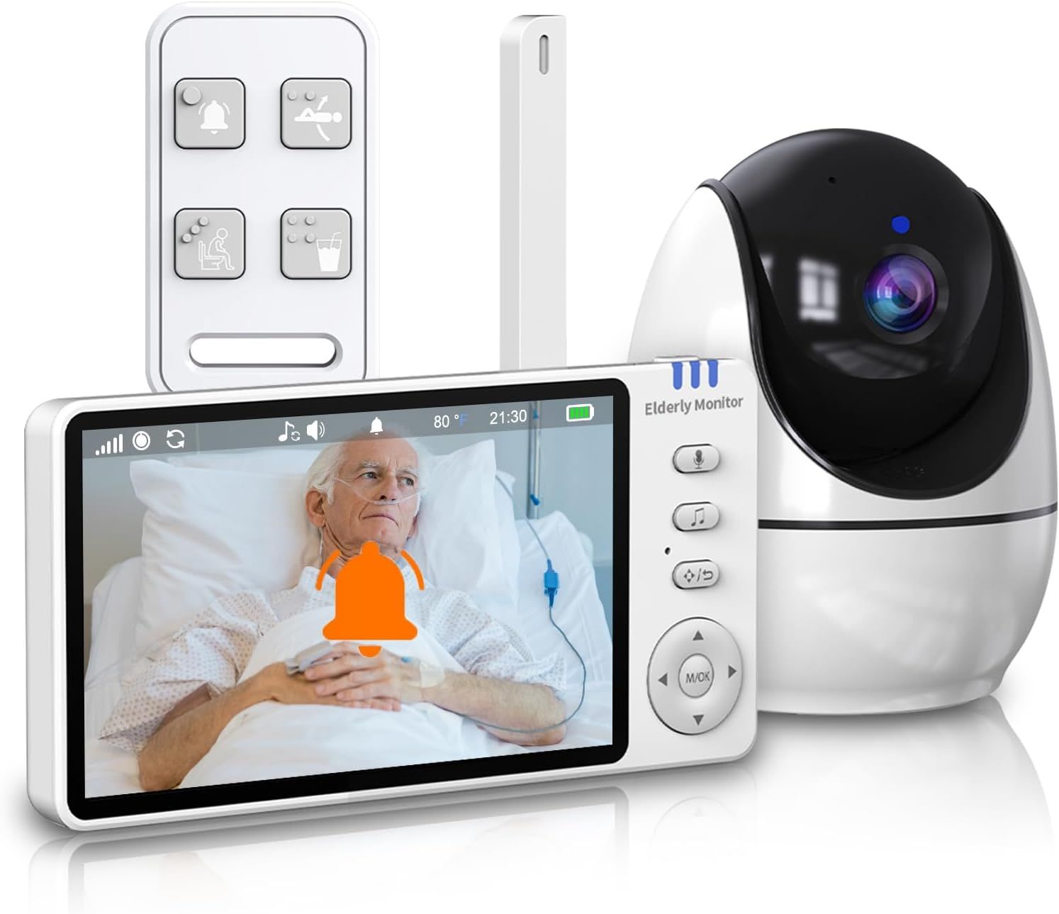 Elderly Monitor with Camera and Audio, 2-Way Talk Room Monitors for Elderly, Call Button, Med Reminder, Temp Monitoring, Night Vision, Pan-Tilt-Zoom V