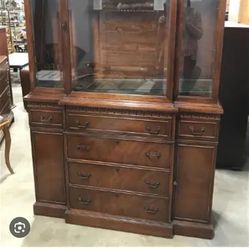 Vintage Antique American of Martinsville Breakfront China Cabinet Secretary Desk