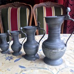 4 Pewter Tin Pitchers Medieval From France 🇫🇷 
