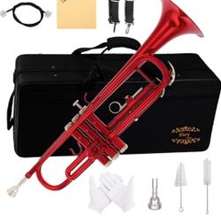 Glory Bb Trumpet - Trumpets for Beginner or Advanced Student with Case, pair of gloves-Red

