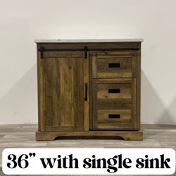 36" Bathroom Vanity Barn Door Stone Countertop (Open Box )