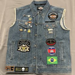 Harley Davidson Embroidered Eagle Denim Vest With Biker Patches Men’s L