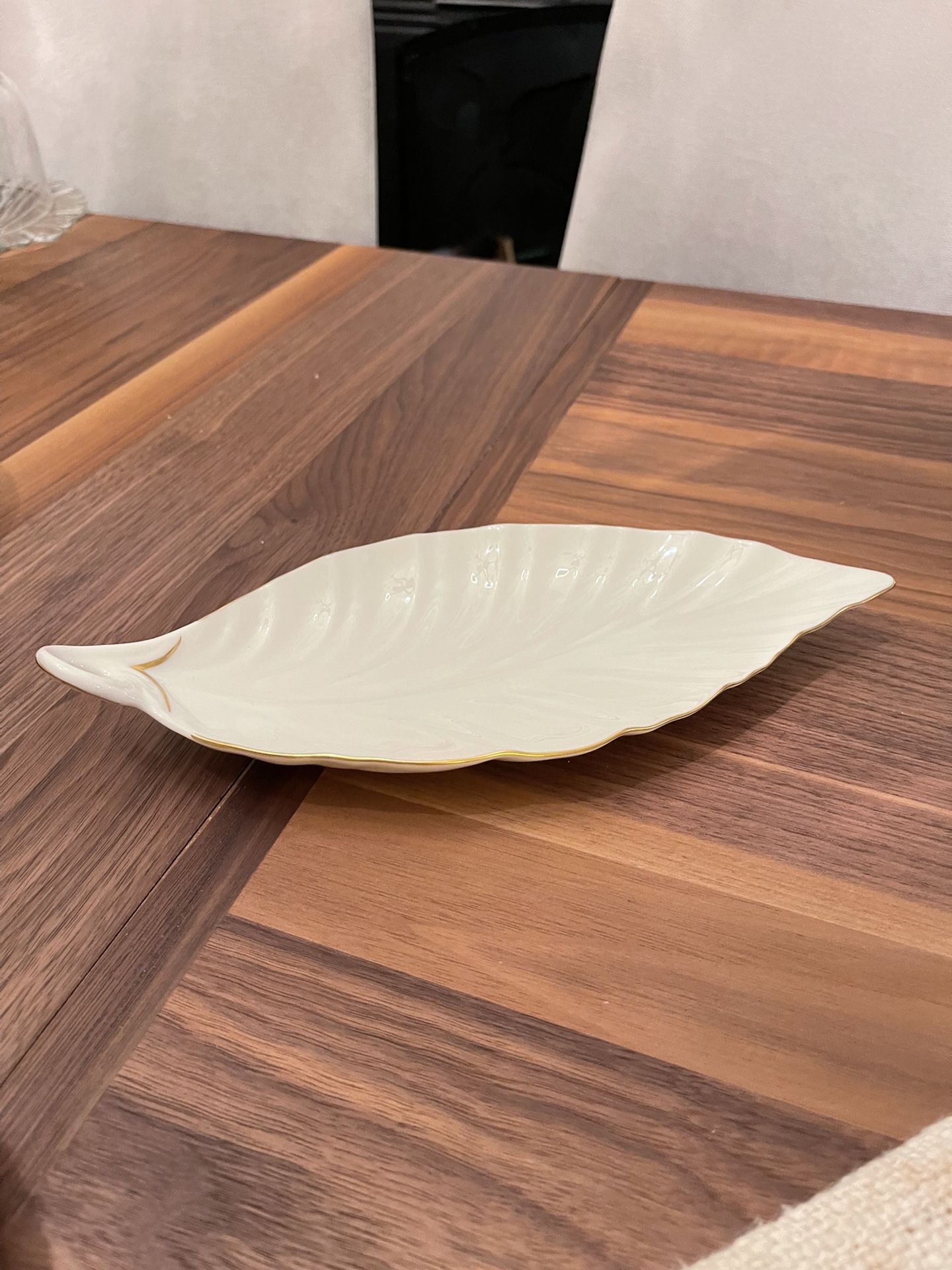 Lenox Ivory Gold Rimmed Leaf Shaped Candy or Trinket Dish