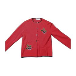 Gino Paoli Piccolino Vintage Womens Wool Cardigan IT 42 Red Applique Italy