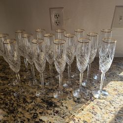 Gorham Crystal Champagne Flutes Gold Rimmed $9 Each Or All 15 For $100