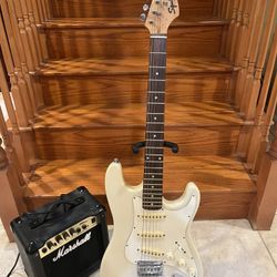 Squier Vintage Stratocaster (Mint) W/ Marshall Amp