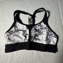 Pre Owned Good Last Photo Print Crack Victoria’s Secret PINK Sports Bra  Marble  Sheer Back Printed Black White Gold  Women Size Medium
