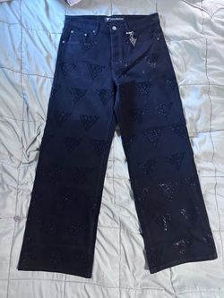 Valabasas Black Wide-Leg Jeans with Crystal Monogram size 34