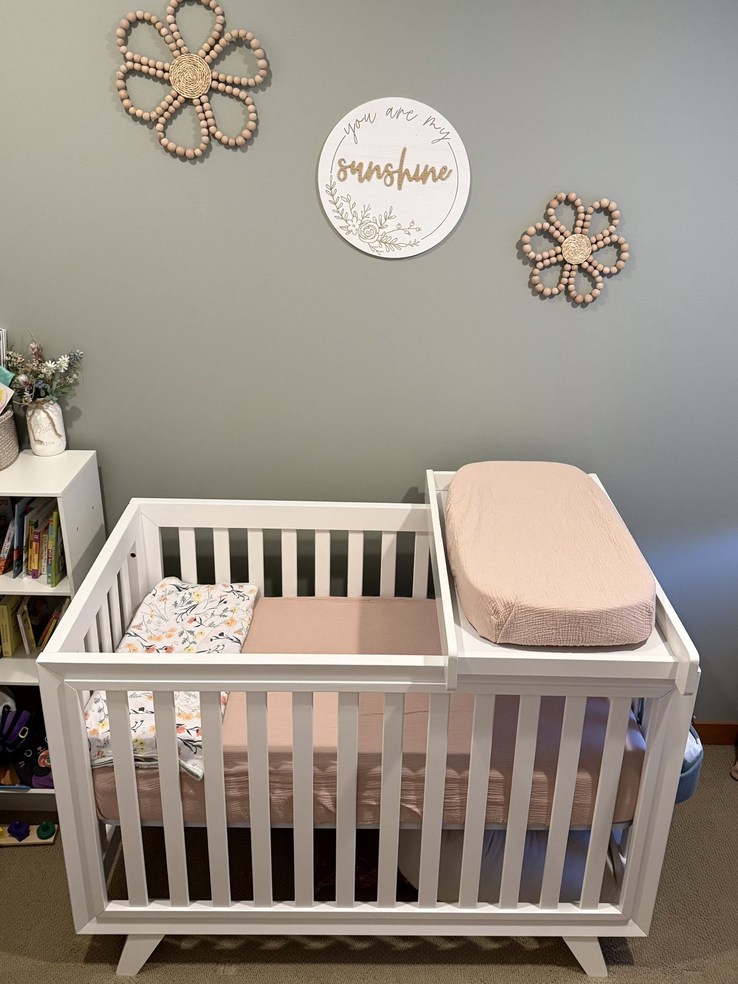 Crib set with mattress and diaper changing table / station