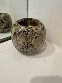 Tortoiseshell Encased Art Glass Hand Blown Round Globe Vase Bowl 5”