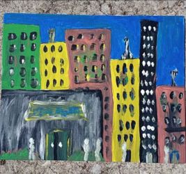 Cityscape Abstract Painting 10" x 8" *40.00* Acrylic Canvas Board Artwork