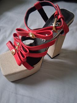 Red Strappy Platform Block Heel Sandals