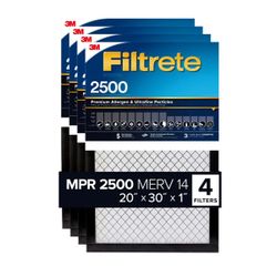 3M 20x30x1 2500 Series Filtrete 1" Filter, 4-pack