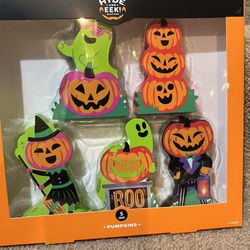 Target Halloween Mini Mantle Pumpkin Ghost Figure Hyde & Eek 2024 Wood 5pc Set 