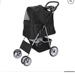  Black 4 Wheel Pet Stroller for Cat, Dog and More, Foldable Carrier Strolling Cart, 