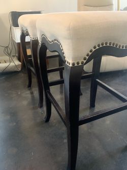 2 Wooden/Linen Bar Stools