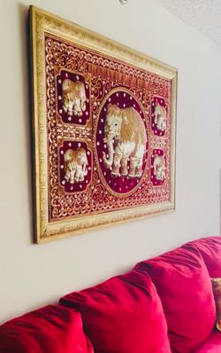 Vintage Embroidered Elephant Tapestry