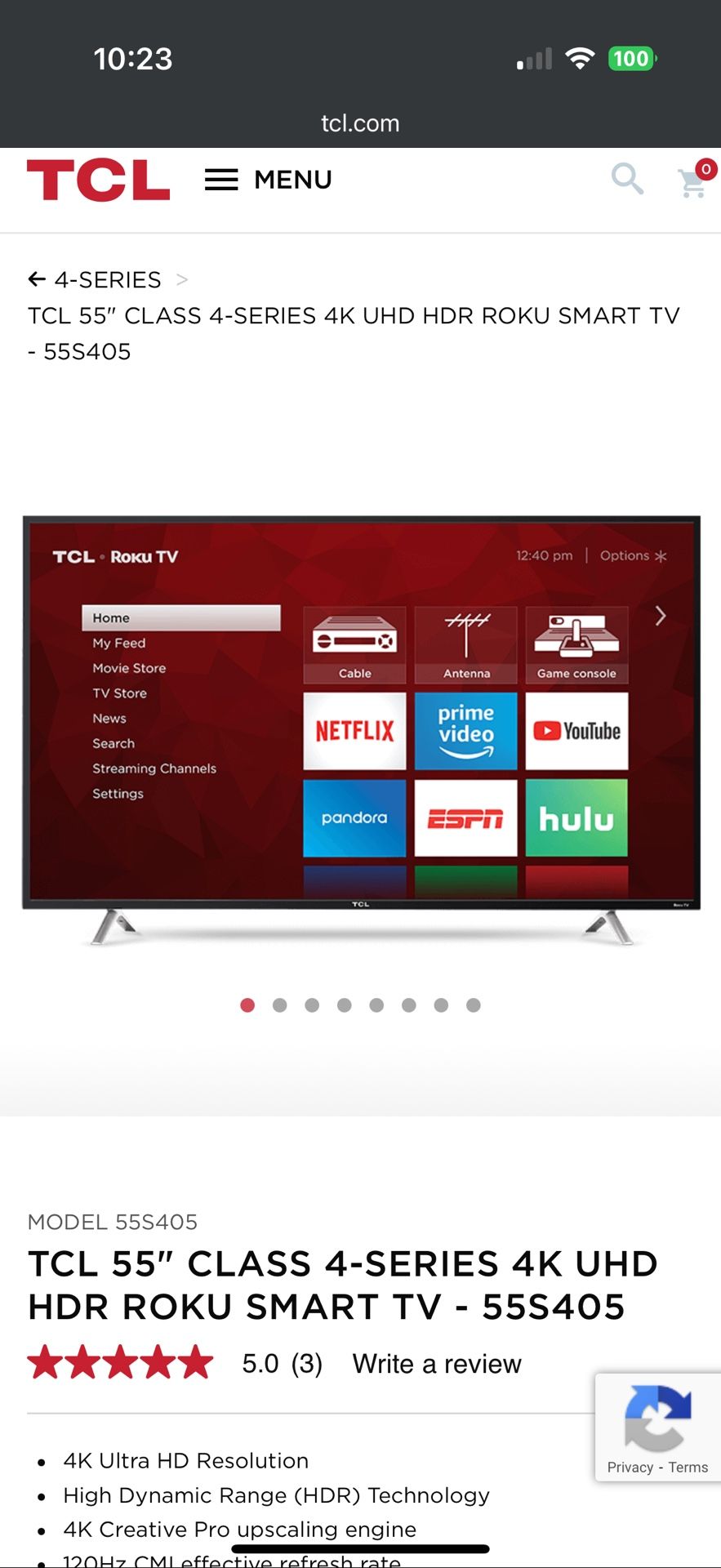 TCL 55" CLASS 4-SERIES 4K UHD HDR ROKU SMART TV - 55S405