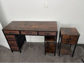 Wood Desk and Nightstand Like New