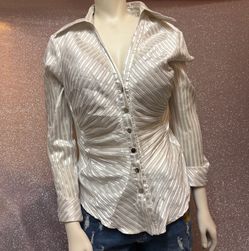 • Y2K Cache Metallic Pinstripe Ruched Cinched Western Snap Up Blouse Shirt ( characters)