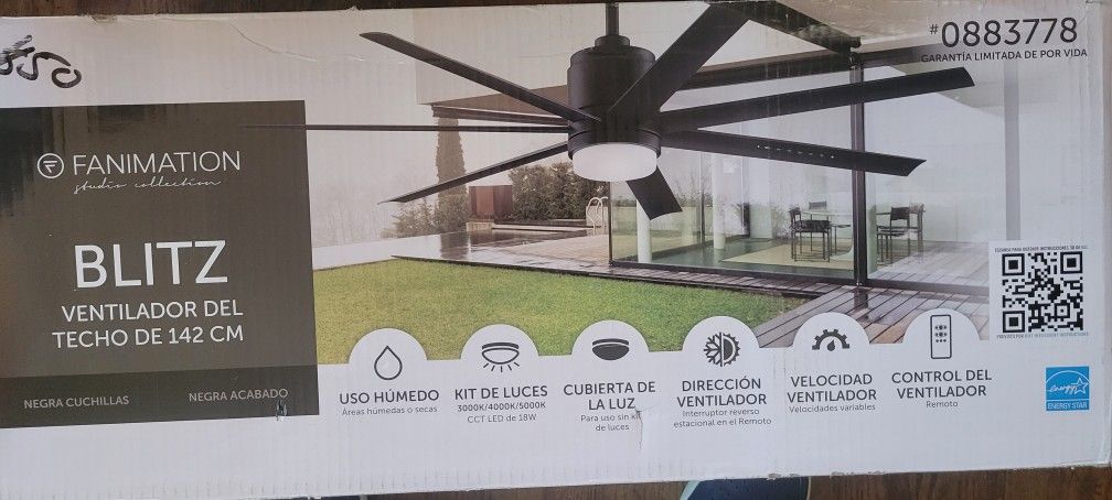 Fanimation Studio Collection Blitz 56-in Black LED Indoor/Outdoor Ceiling Fan with Light Remote (7-Blade)