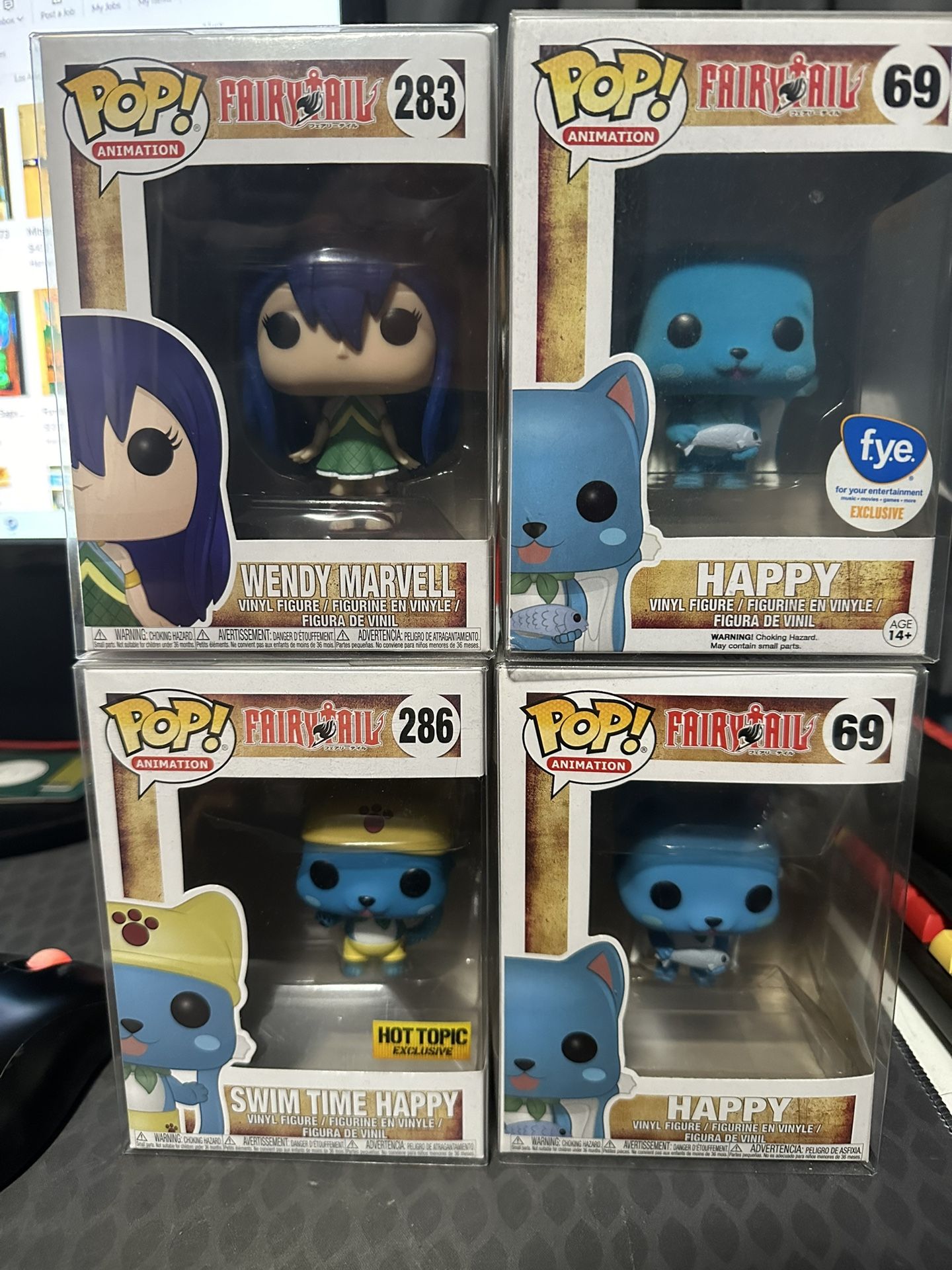 Fairy Tail Funko Pop Lot Happy Swim Time Flocked Wendy Marvell