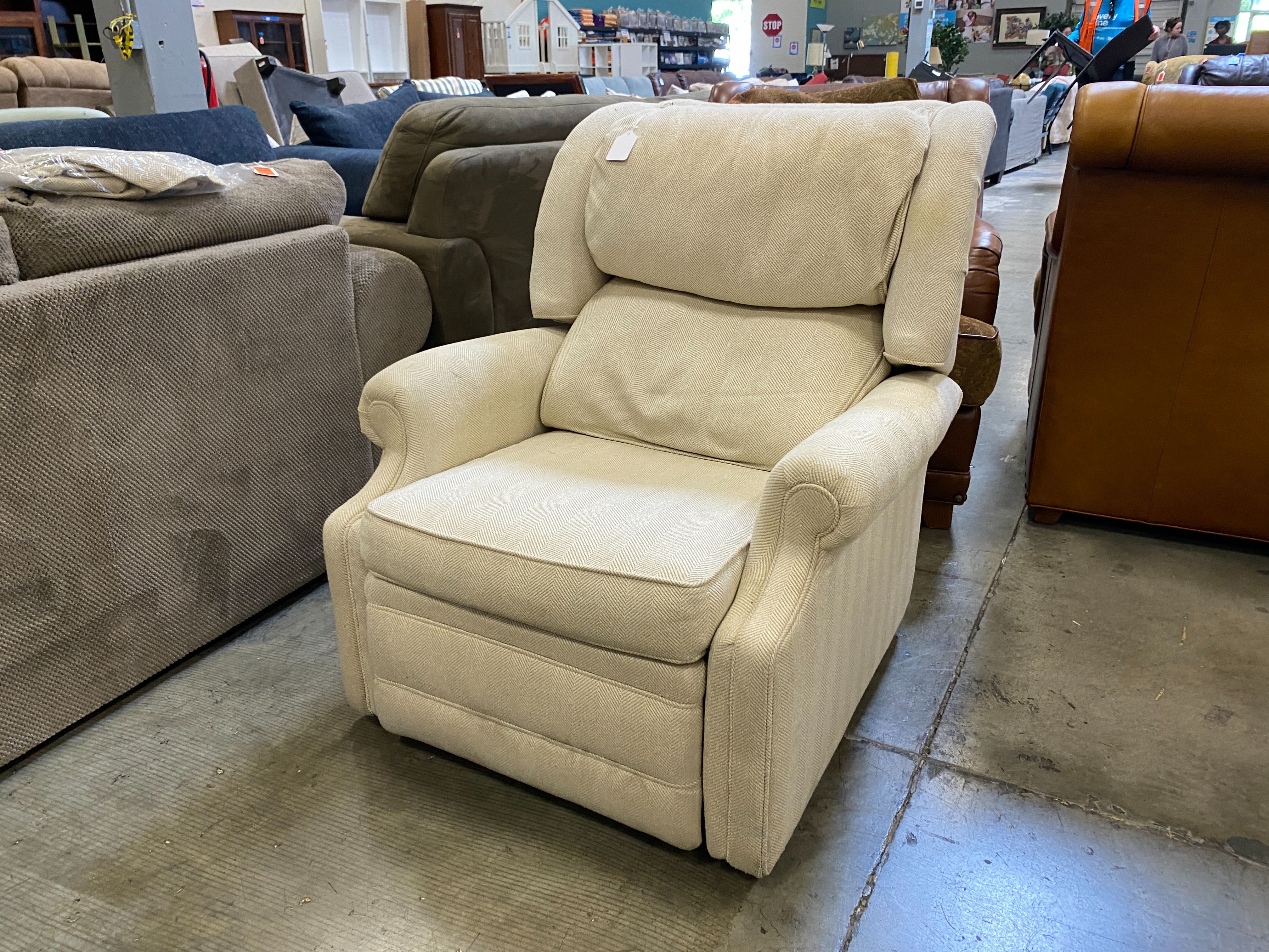 Cream Roll Arm Lean-Back Recliner