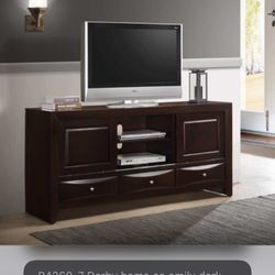Brand New Elegant Deep Brown Cherry Wood Tv Stand 