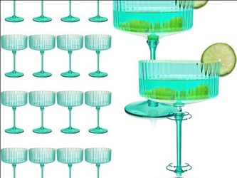 Teal Ribbed Plastic Martini Cups set of 24