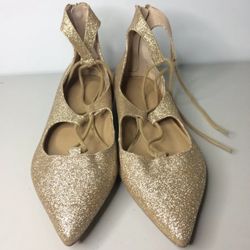 Saks Fifth Avenue Gold Zipper Flats Women’s Sz 7.5