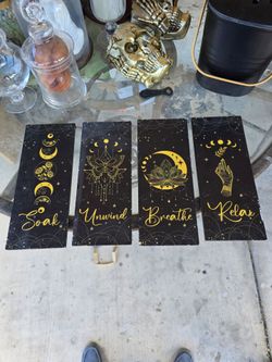 Set of 4 moon phase gothic spa like Wooden Wall Art