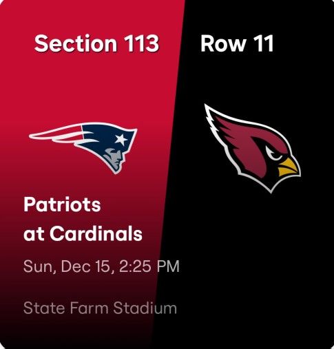 Patriots va Cardinals Lower Level Tickets