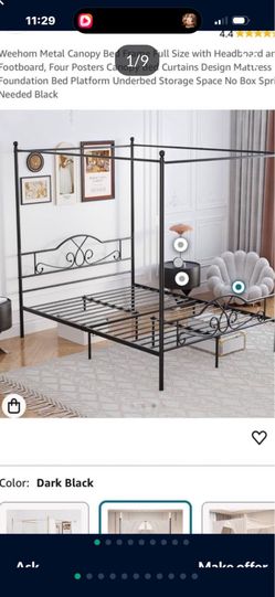 Metal Canopy Bed Frame Full Size with Headboard and Footboard