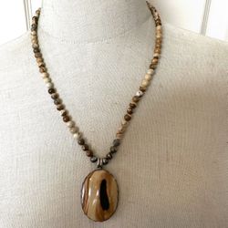 Landscape Jasper Sterling Silver Vintage Pendant Necklace 